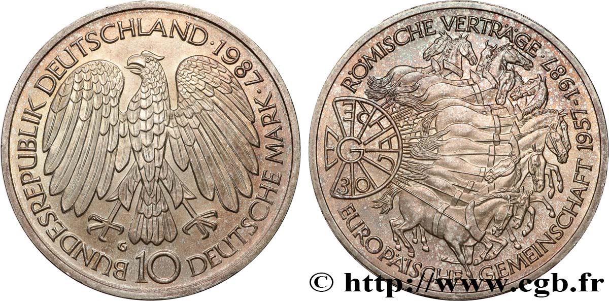 GERMANIA 10 Mark / 30e anniversaire du Traité de Rome et de l’Union Européenne 1987 Karlsruhe MS