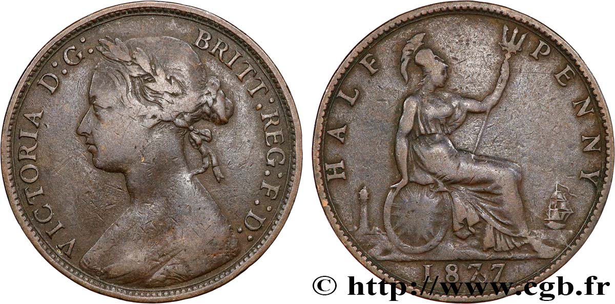 ROYAUME UNI 1 2 Penny Victoria Bun Head 1877 Fwo 808033 Monde