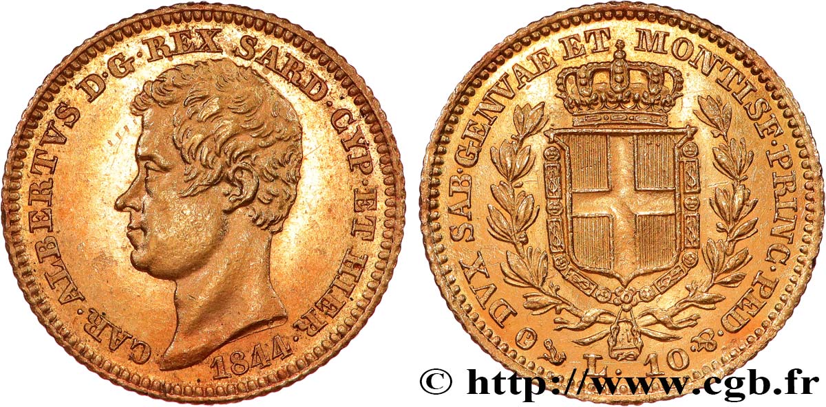 ITALY - KINGDOM OF SARDINIA - CHARLES-ALBERT 10 Lire 1844 Gênes AU 