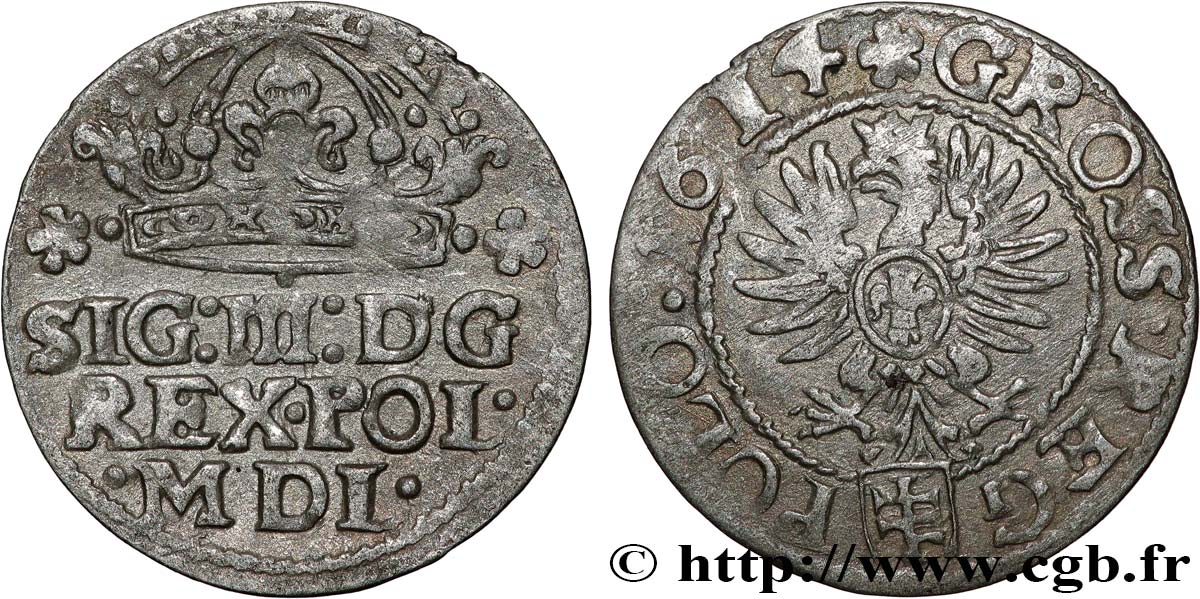 POLONIA - SIGISMUNDO III VASA 1 Grossus 1614 Cracovie MBC 