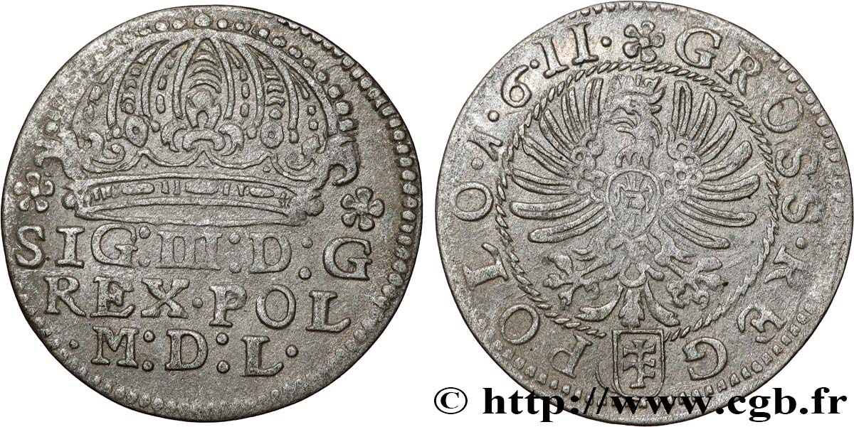 POLONIA - SIGISMONDO III VASA 1 Grossus 1611 Cracovie BB 