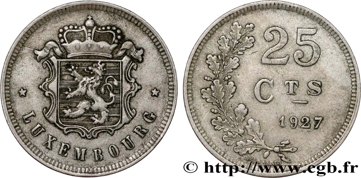 LUSSEMBURGO 25 Centimes 1927 Bruxelles BB