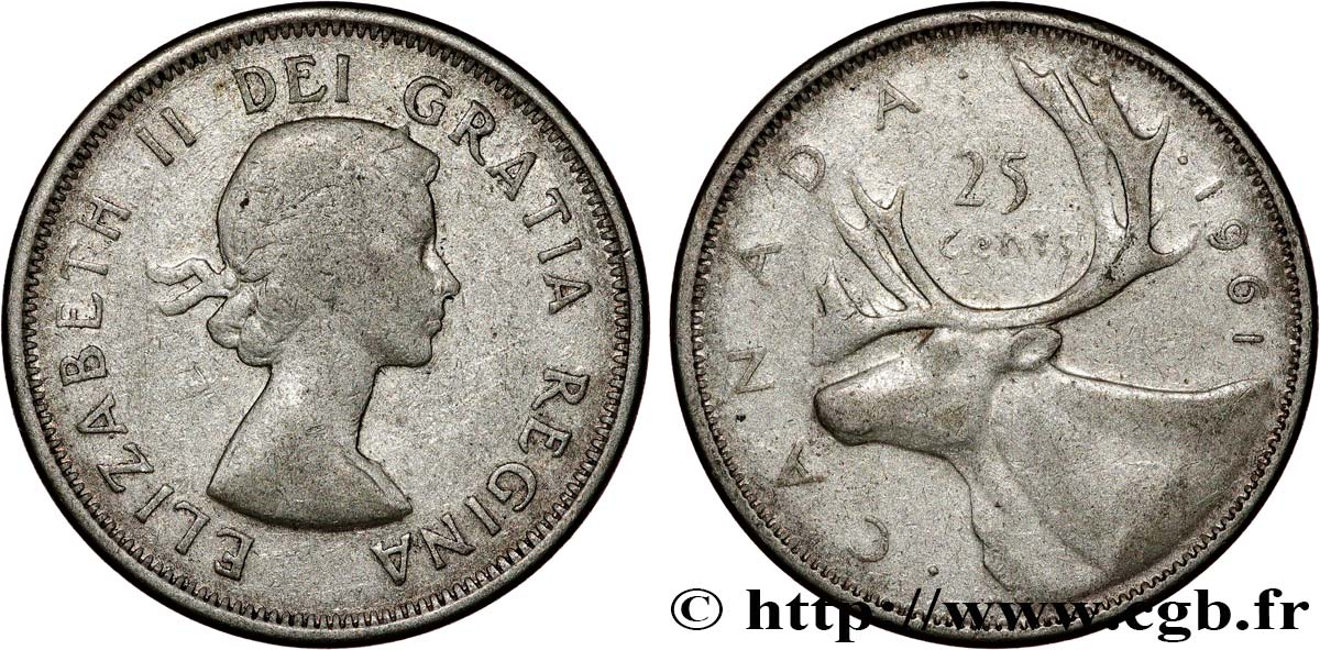CANADA 25 Cents Elisabeth II 1961 q.BB