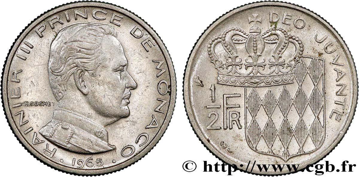 MONACO 1/2 Franc Rainier III 1965 Paris TTB+