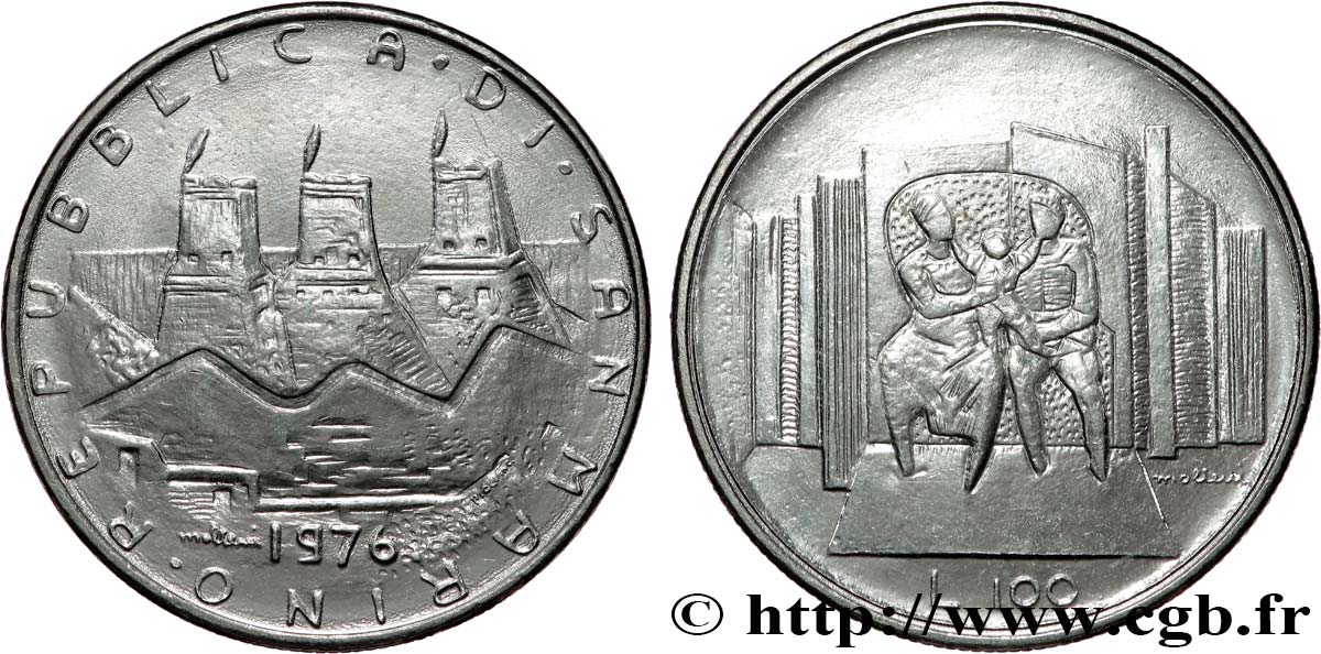 SAN MARINO 100 Lire 3 tours / sécurité sociale : famille réunie 1976 Rome MS