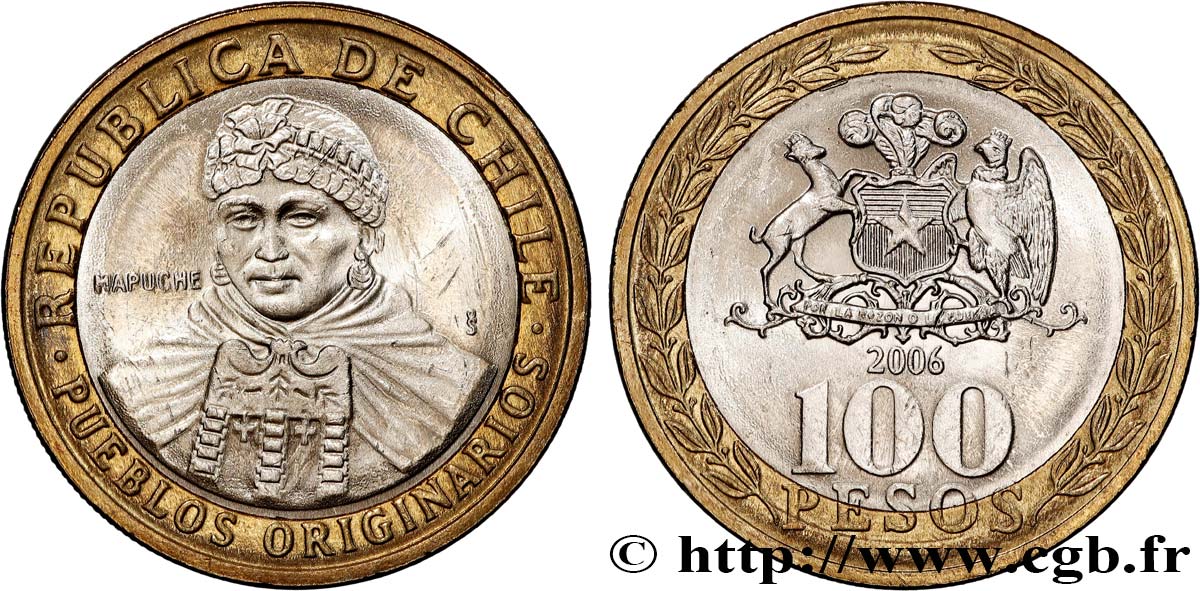 CHILI 100 Pesos indienne mapuche 2006 Santiago - S° SPL