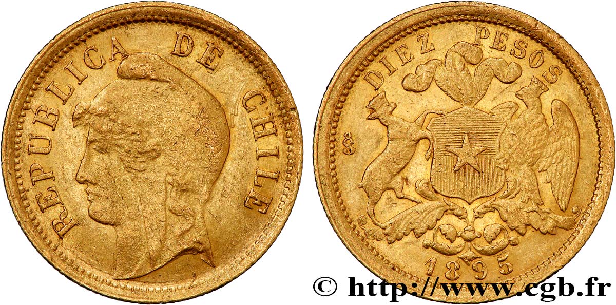 CHILI 10 Pesos 1895 Santiago TTB 
