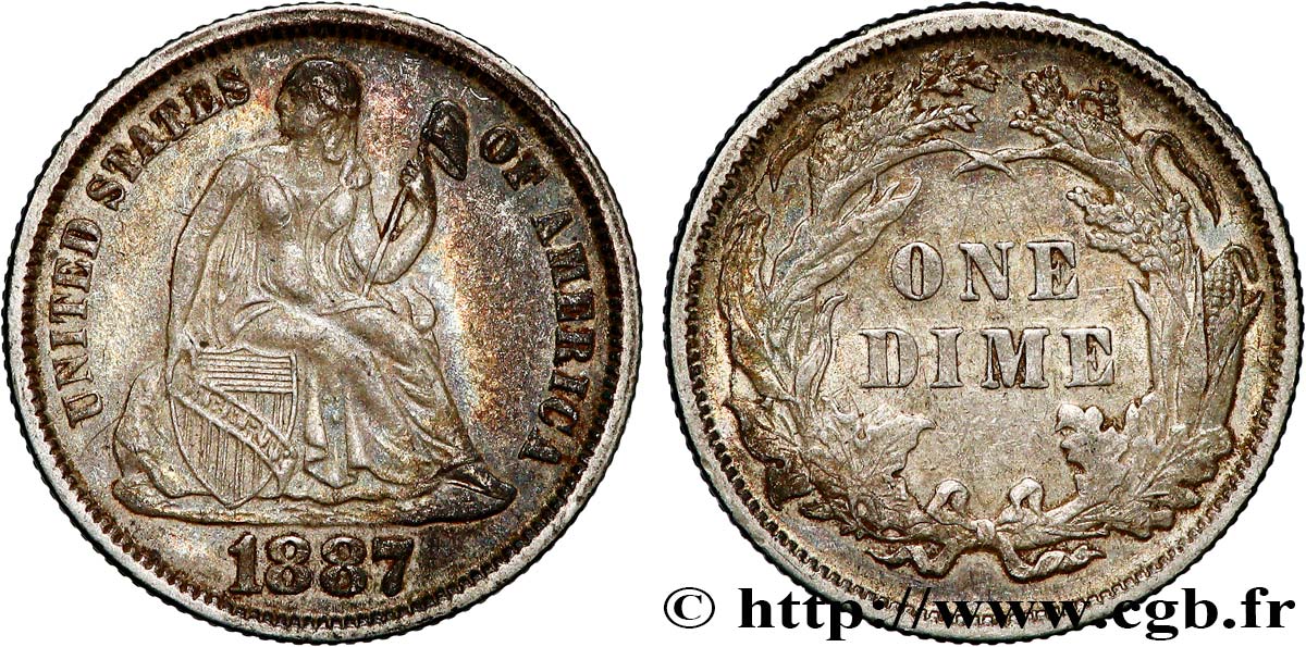 UNITED STATES OF AMERICA 1 Dime Liberté assise 1887  XF 