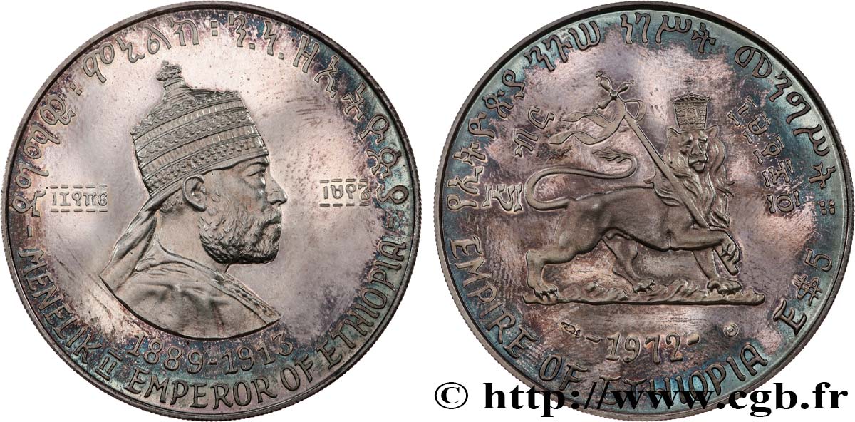 ETHIOPIA 5 Dollars Proof Empereur Hailé Selassié - Menelik II 1972  MS 