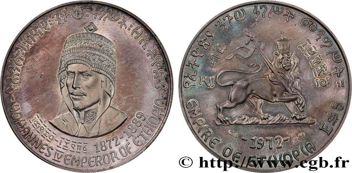 ETHIOPIA 5 Dollars Proof Empereur Hailé Selassié - YOHANNES IV 1972  MS 