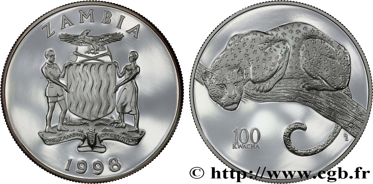 ZAMBIA 100 Kwacha Proof Léopard 1998 MS