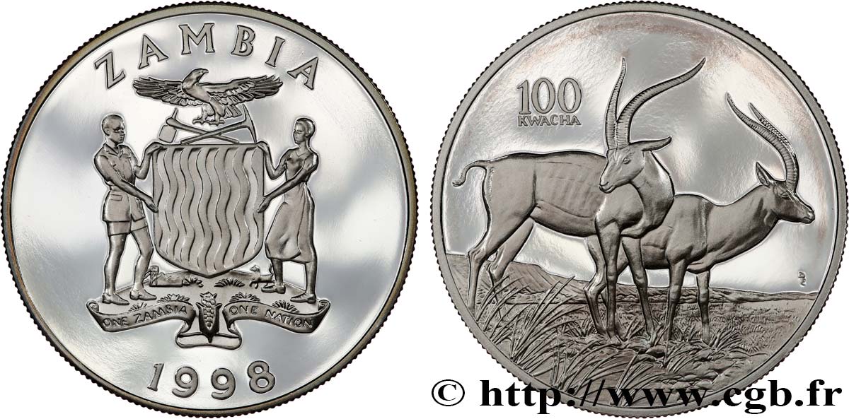 ZAMBIA 100 Kwacha Proof Gazelles 1998  MS 
