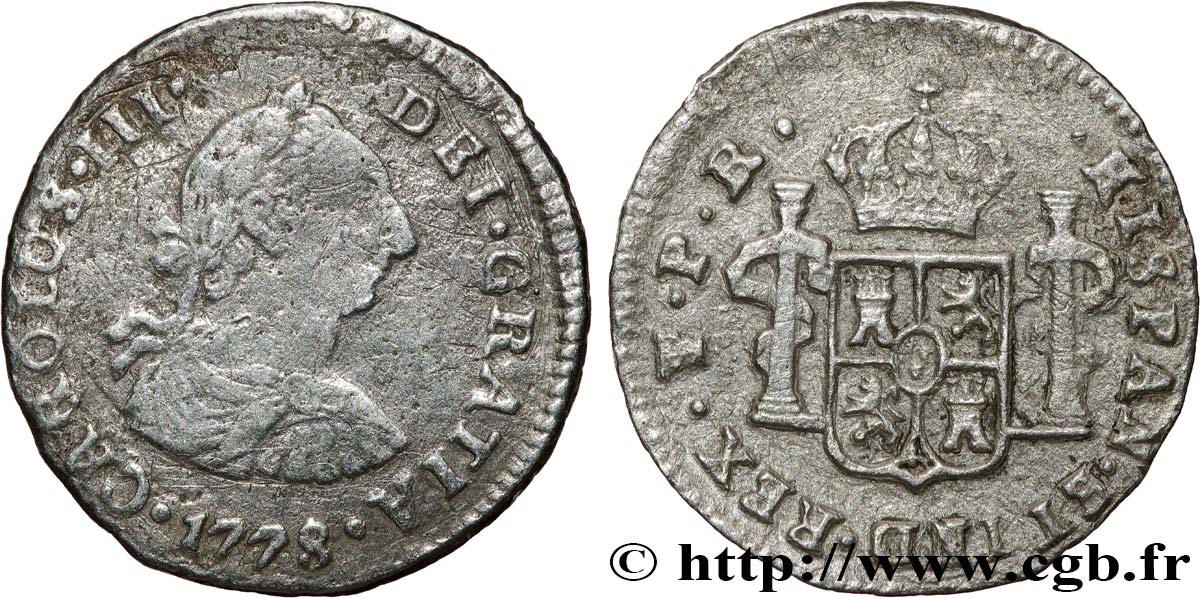 BOLIVIA 1/2 Real Charles III 1778 Potosi VF 