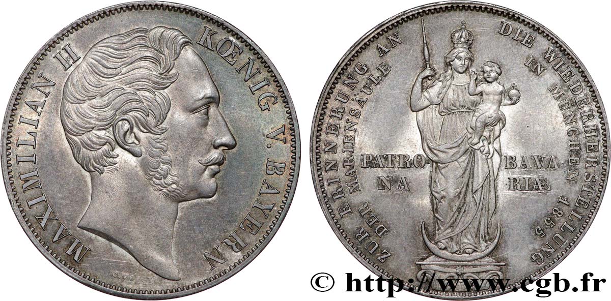 GERMANY - KINGDOM OF BAVARIA - MAXIMILIAN II JOSEPH 1 thaler 1855 Münich MS 