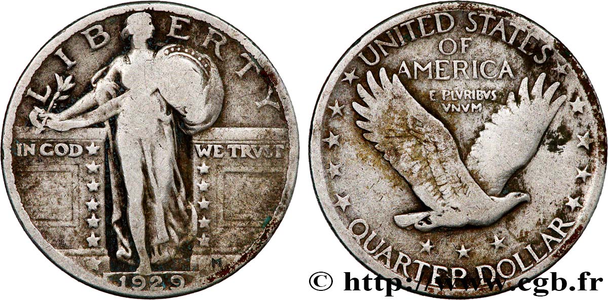 ÉTATS-UNIS D AMÉRIQUE 1/4 Dollar Liberté 1929 Philadelphie TB