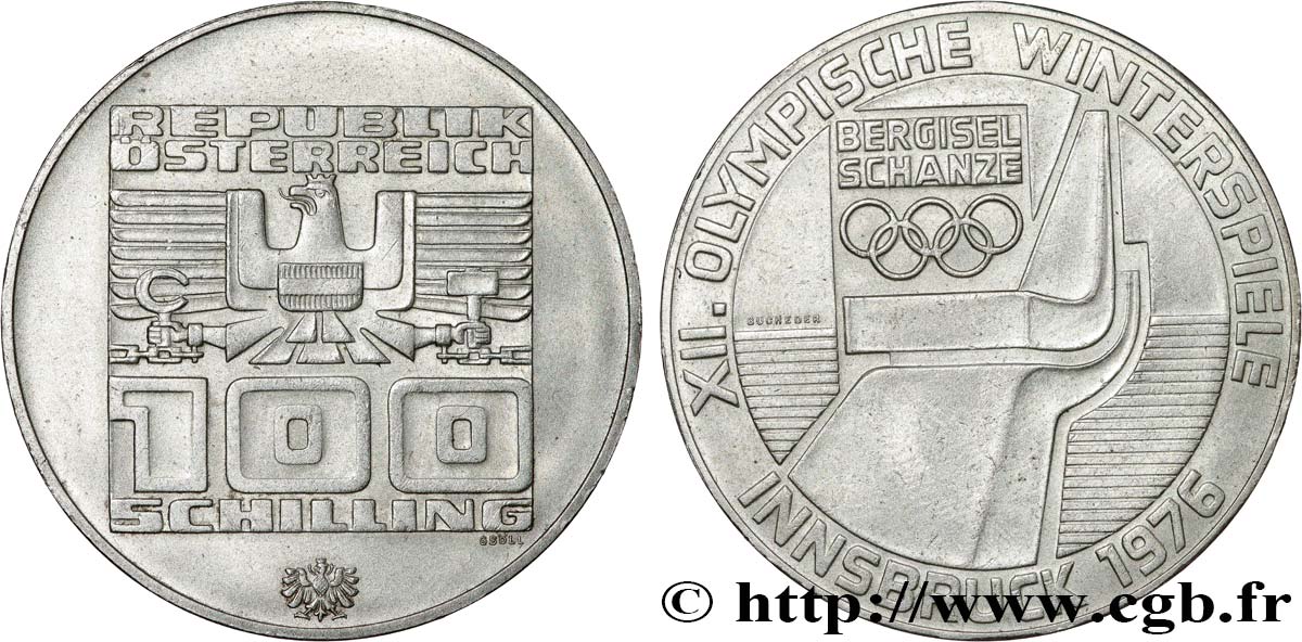 AUTRICHE 100 Schilling J.O. d’hiver d’Innsbruck 1976 - tremplin olympique 1976 Hall SUP