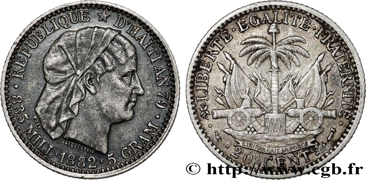 HAITI 20 Centimes 1882 Paris XF 