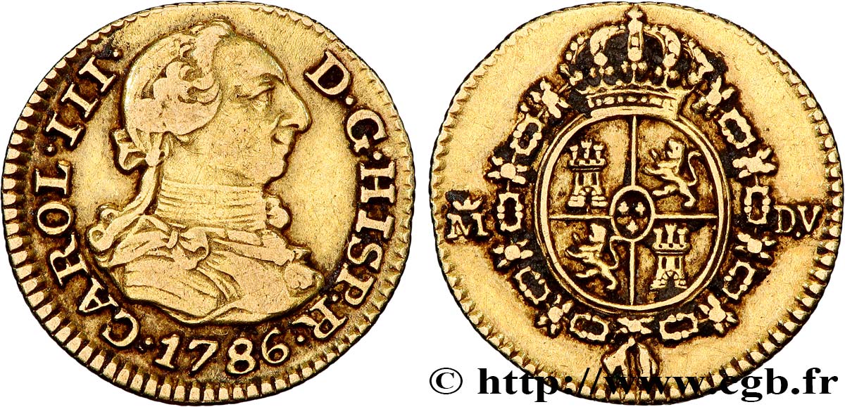 SPAIN - KINGDOM OF SPAIN - CHARLES III 1/2 Escudo  1786 Madrid XF 