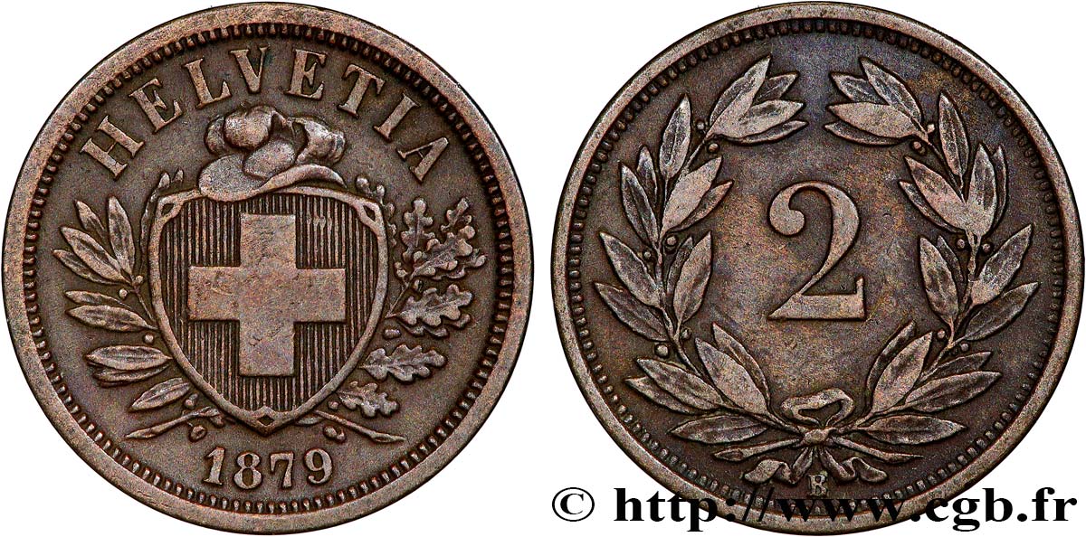 SWITZERLAND 2 Centimes (Rappen) 1879 Berne AU 