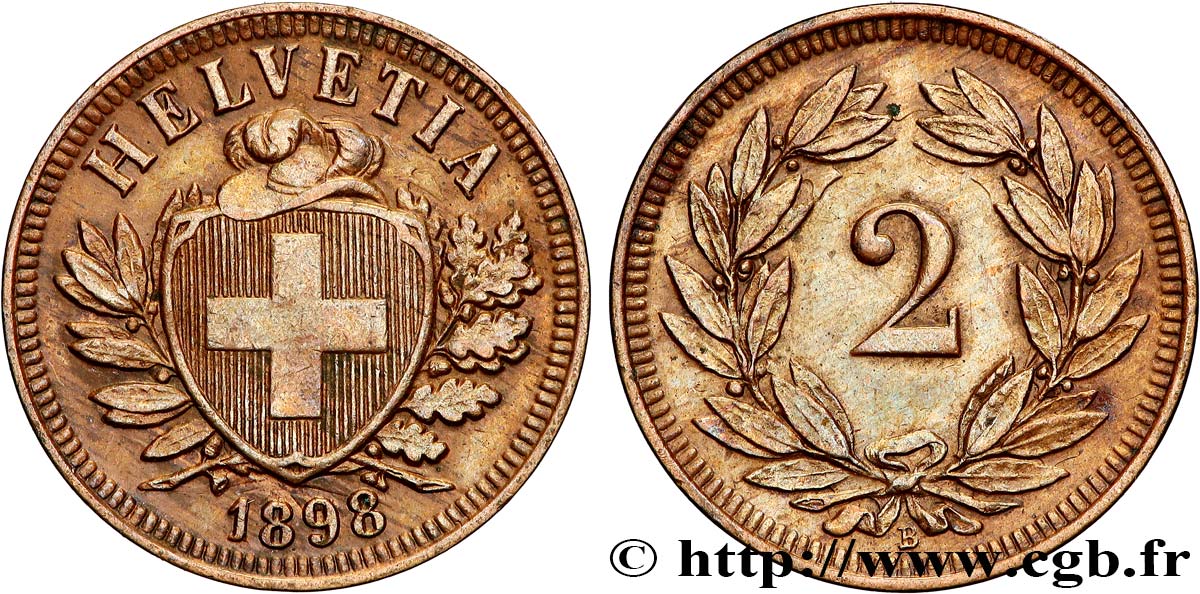 SCHWEIZ 2 Centimes (Rappen) 1898 Berne  VZ 