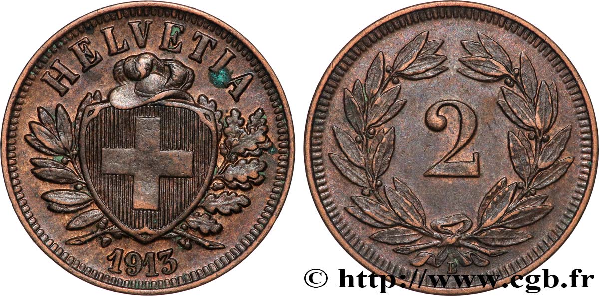 SUIZA 2 Centimes (Rappen) 1913 Berne EBC