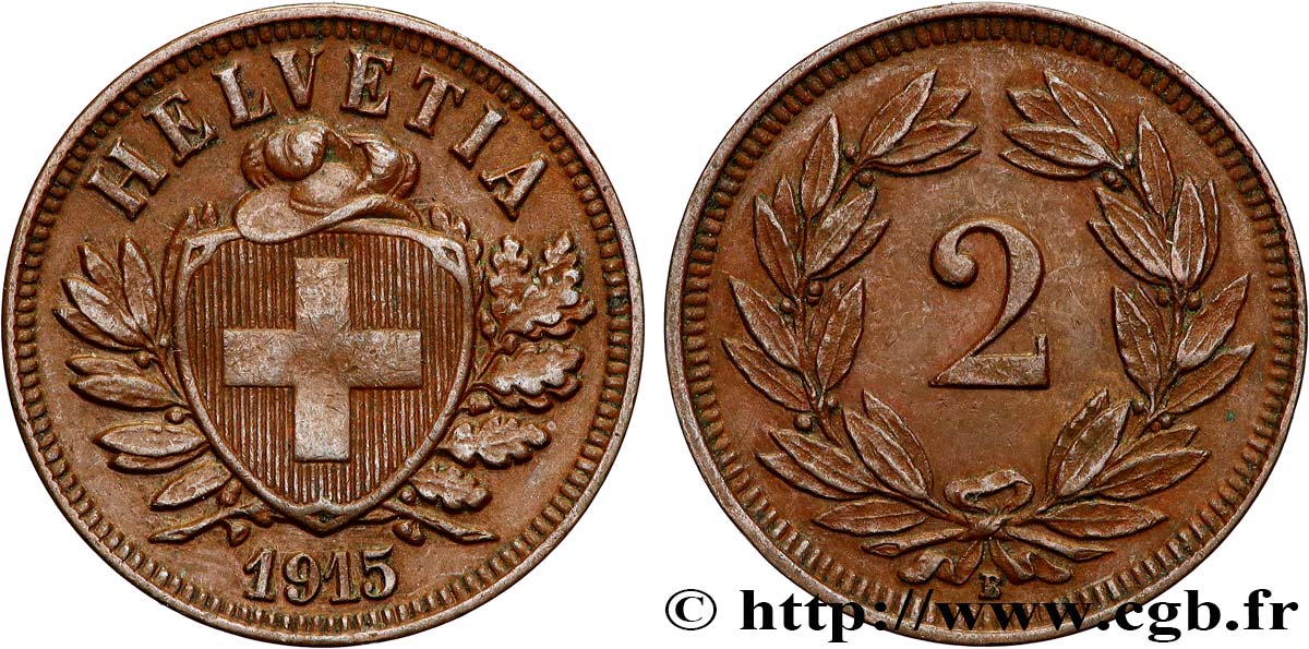SWITZERLAND 2 Centimes (Rappen) 1915 Berne AU 