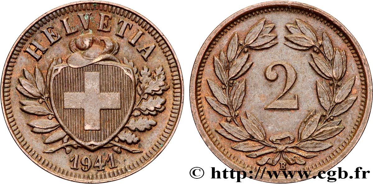 SVIZZERA 2 Centimes (Rappen) croix suisse 1941 Berne - B q.SPL