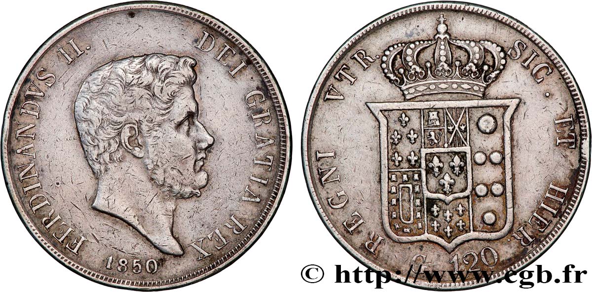 ITALIEN - KÖNIGREICH BEIDER SIZILIEN - FERDINAND II. 120 Grana  1850 Naples SS 