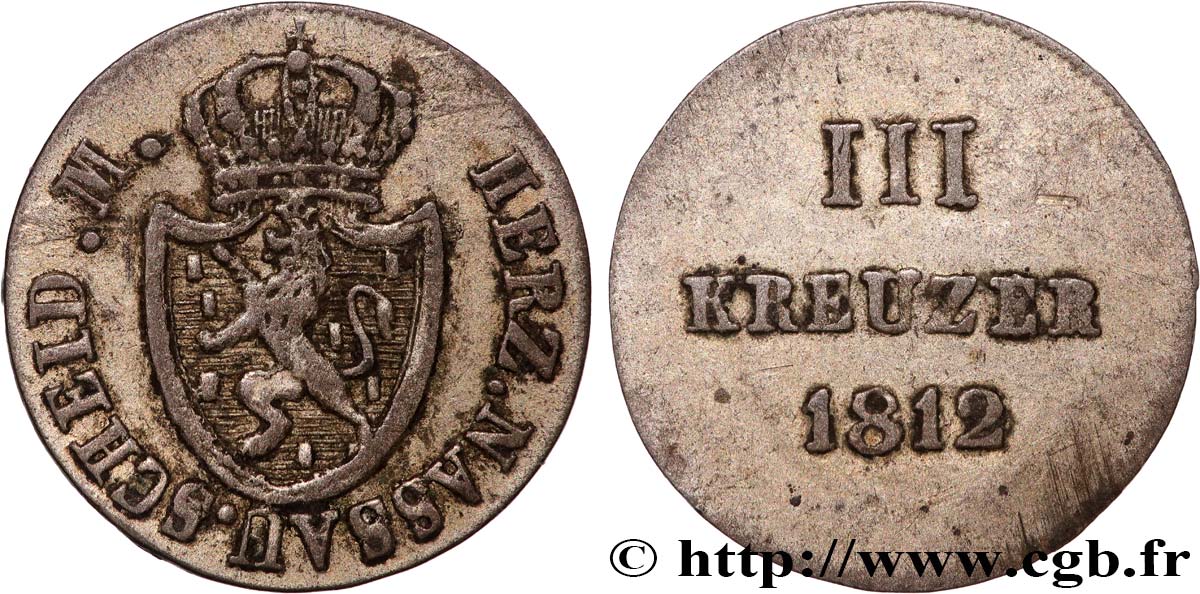 GERMANIA - NASSAU III (3) Kreuzer Grand-Duché de Nassau 1812  q.SPL 
