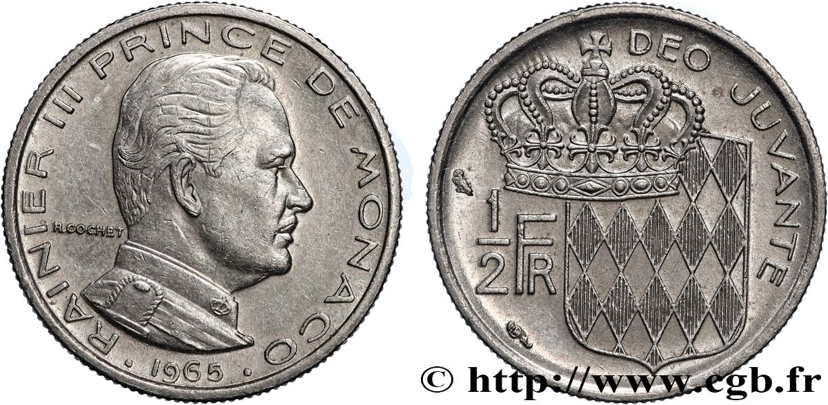 MONACO 1/2 Franc Rainier III 1965 Paris TTB+