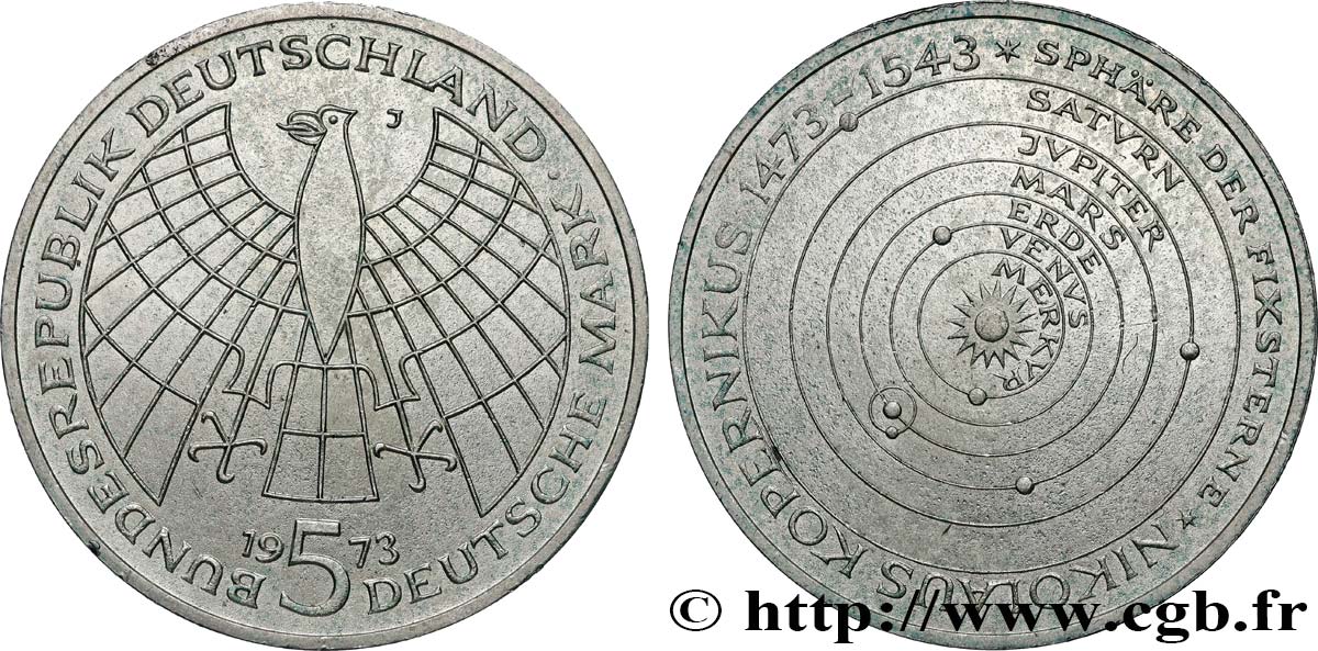 ALLEMAGNE 5 Mark Nicolas Copernic 1973 Hambourg SUP