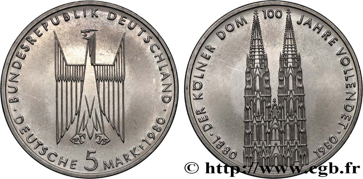 ALLEMAGNE 5 Mark 100e anniversaire de la Cathédrale de Cologne 1980 Stuttgart SPL