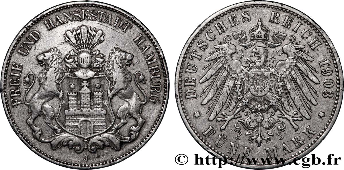 GERMANIA - LIBERA CITTA DE AMBURGO 5 Mark 1903 Hambourg BB 