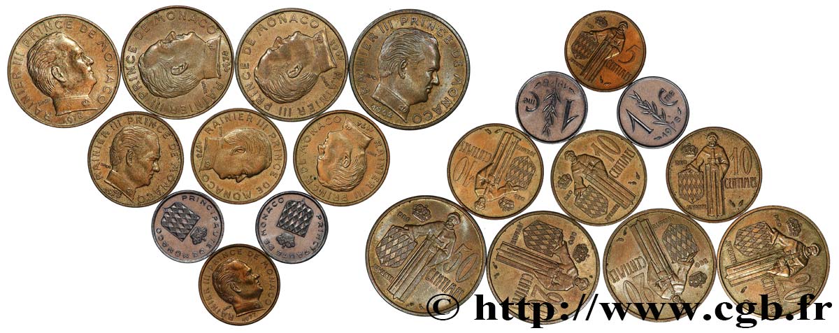 MONACO Lot de dix monnaies centimes de Rainier III n.d. Paris MBC+ 