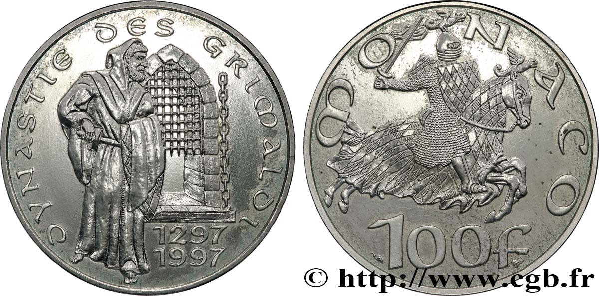 MONACO 100 Francs 700e anniversaire de la dynastie des Grimaldi 1997 Paris MS 