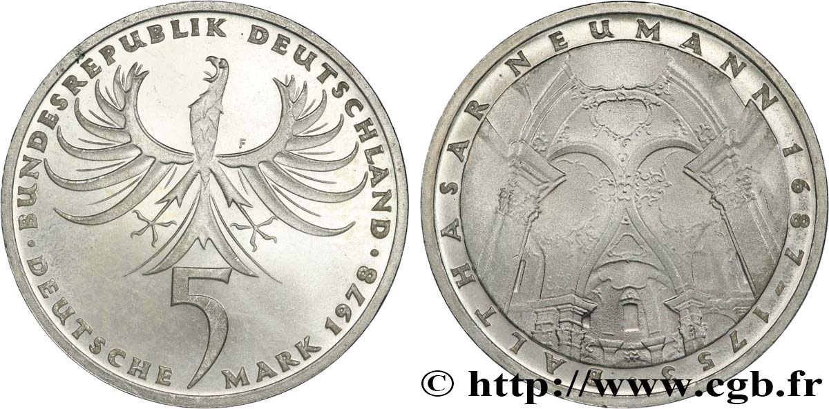 ALLEMAGNE 5 Mark Proof l’architecte baroque Balthazar Neumann 1978 Stuttgart SPL