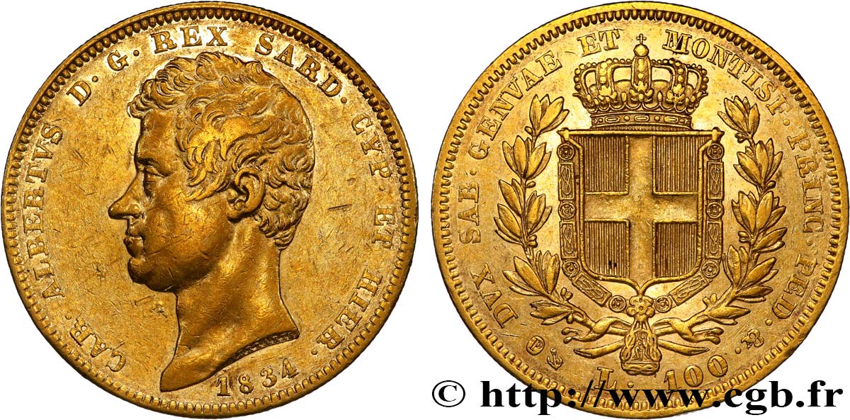 ITALY - KINGDOM OF SARDINIA - CHARLES-ALBERT 100 Lire 1834 Gênes XF 