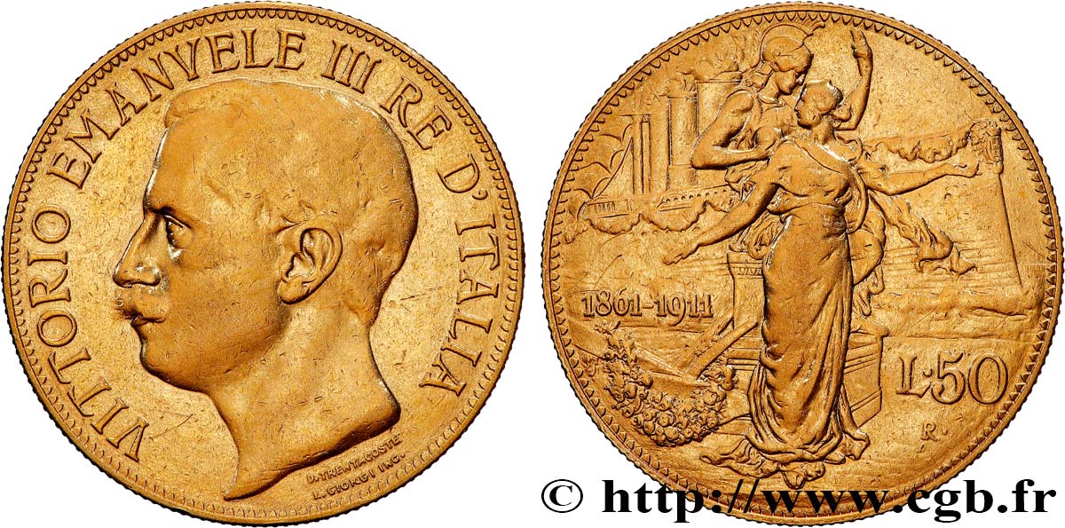 ITALIE - ROYAUME D ITALIE - VICTOR-EMMANUEL III 50 Lire 1911 Rome TTB 