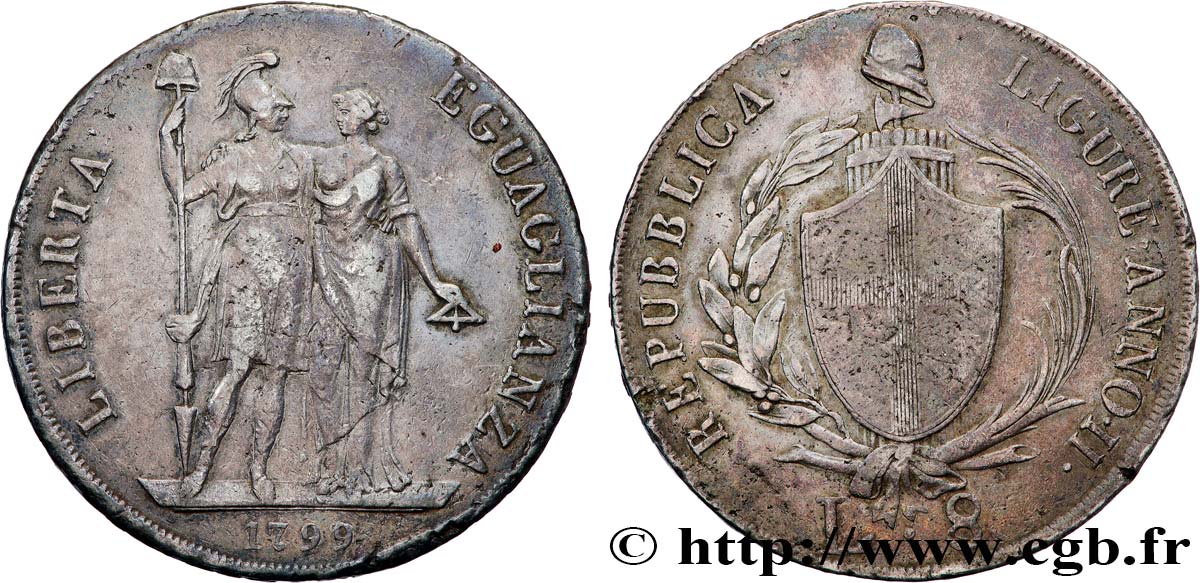 ITALY - LIGURIAN REPUBLIC 8 lires 1799 Gênes XF 