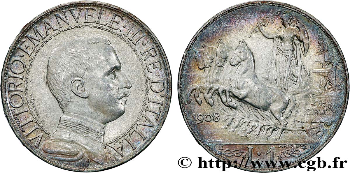 ITALIE - ROYAUME D ITALIE - VICTOR-EMMANUEL III 1 Lire 1908 Rome SPL 