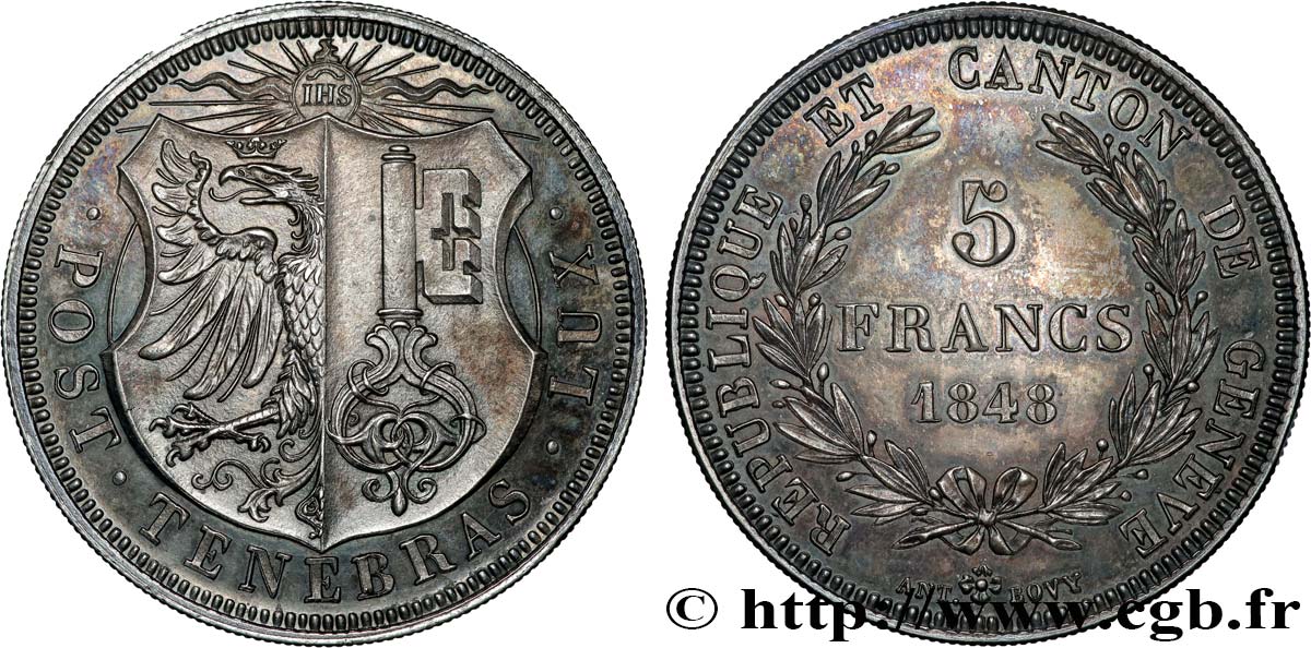 SCHWEIZ - REPUBLIK GENF 5 Francs 1848  fST 