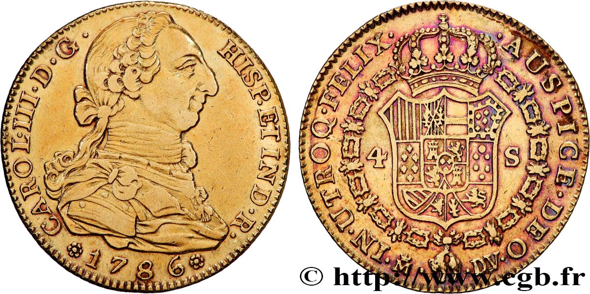 SPAIN - KINGDOM OF SPAIN - CHARLES IV 4 Escudos  1786 Madrid XF 