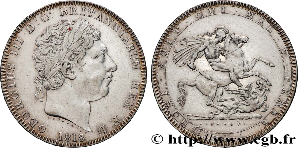 GRANDE-BRETAGNE - GEORGES III Crown 1818 Londres TTB+ 