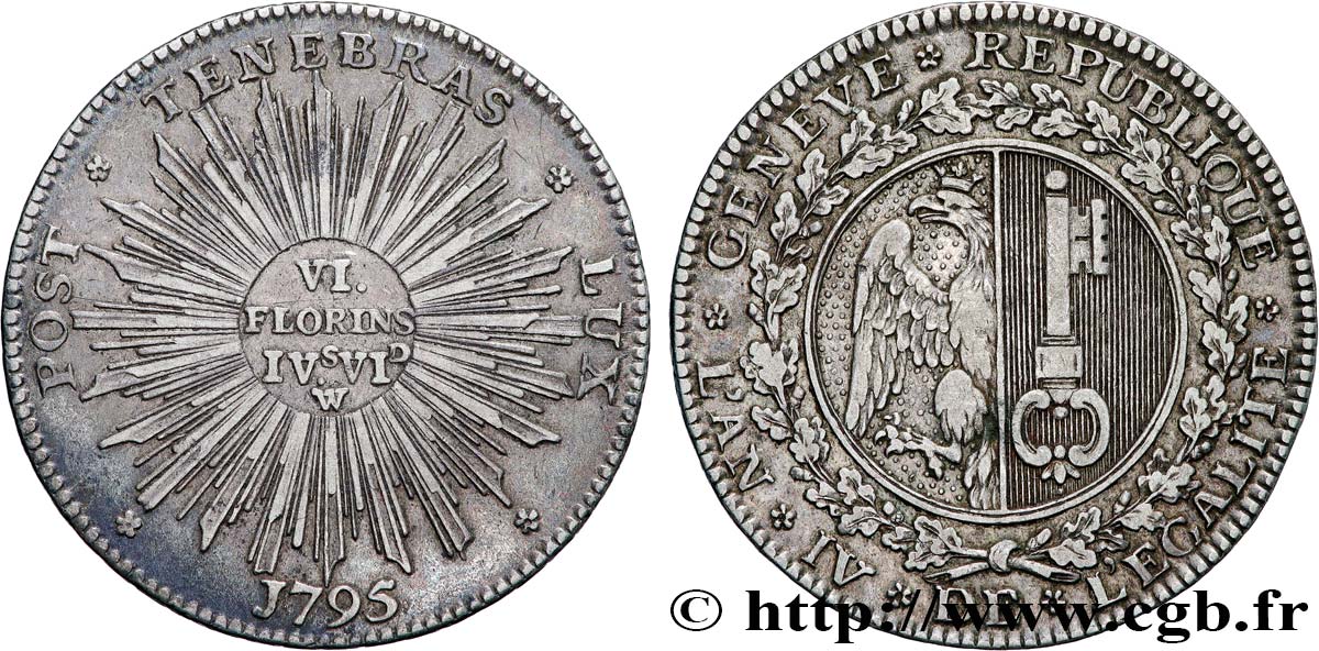 SWITZERLAND - REPUBLIC OF GENEVA 1/2 Thaler (6 Florins, 4 Sols, 6 Deniers) 1795 Genève AU 