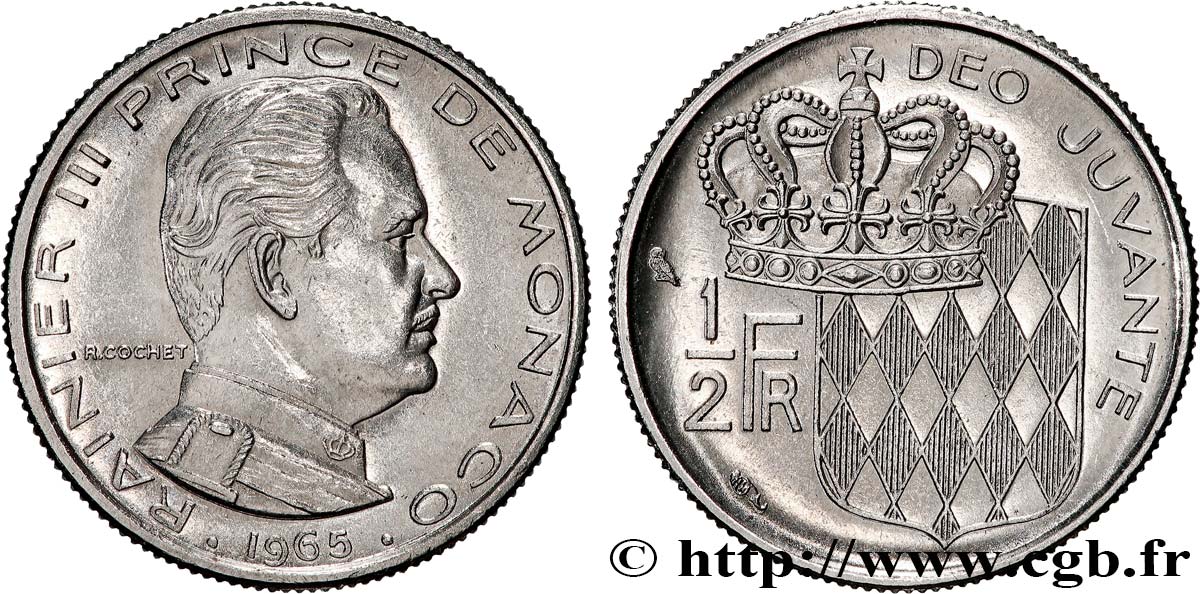 MONACO 1/2 Franc Rainier III 1965 Paris SUP