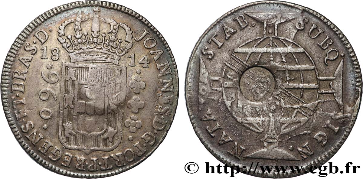 AZORES 1200 Reis contremarqué sur une 960 Reis de 1814 (1887) Bahia XF 