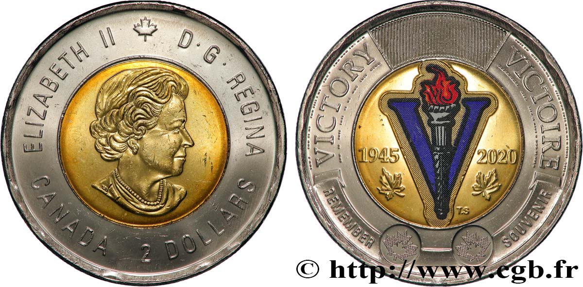 CANADA 2 Dollars 75ème anniversaire de la seconde guerre mondiale (version colorée) 2020 MRC Winnipeg MS 