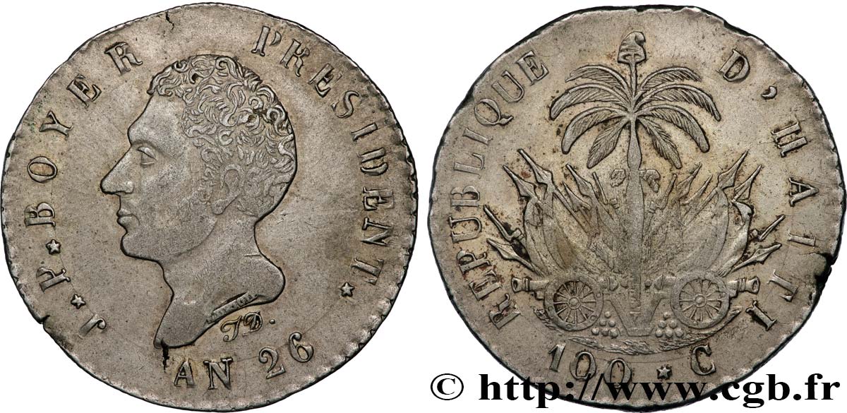 HAITI - REPUBLIC 100 Centimes Jean-Pierre Boyer an 26 1829  fVZ 