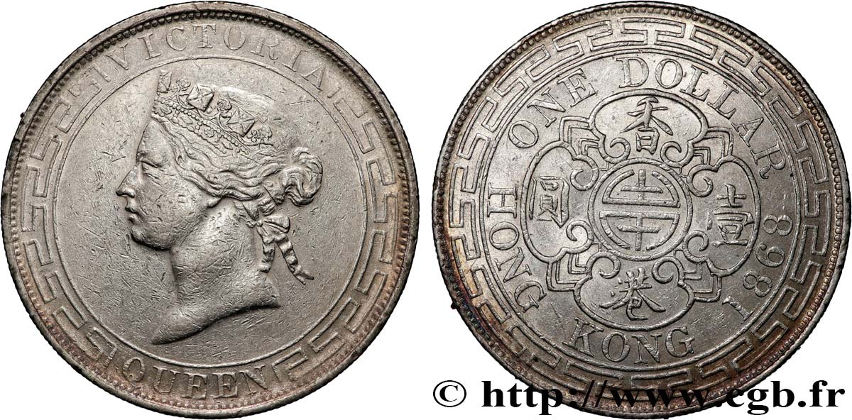 HONG KONG 1 Dollar Victoria 1868  AU 