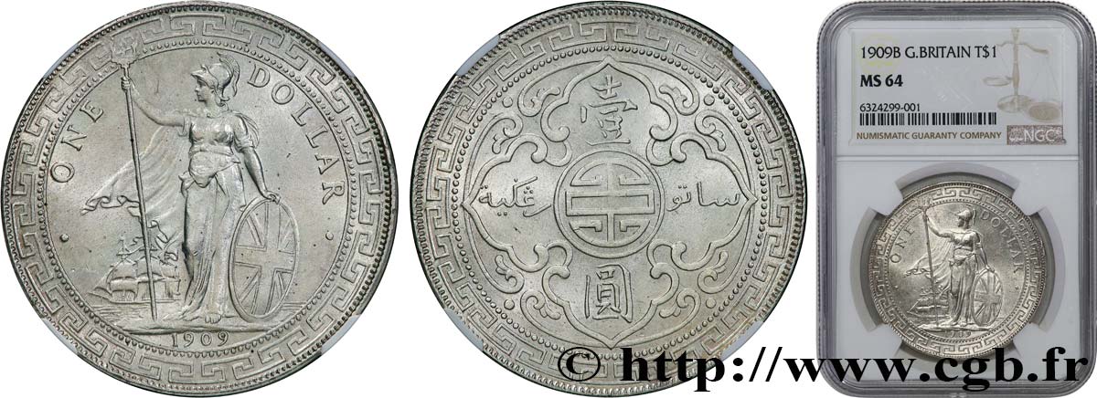 GREAT-BRITAIN - VICTORIA Trade dollar 1909 Bombay MS64 NGC